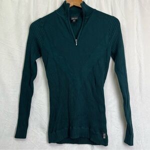 Nils Womens S Green Quarter Zip Ski Sweater Base Layer Knit Spun Rayon Stretch